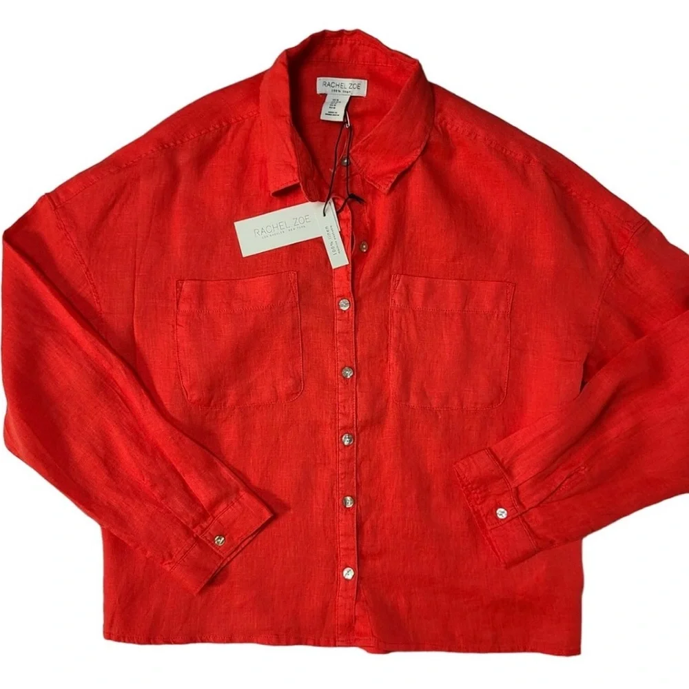 Rachel Zoe Scarlet Linen Shirt - Picture 2 of 11